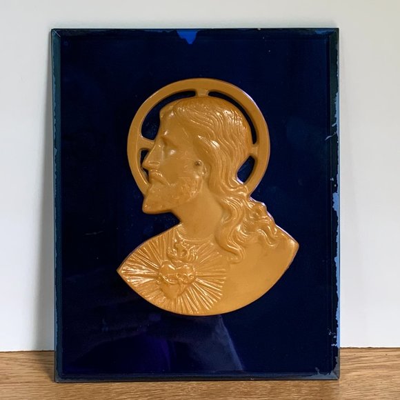 VTG Jesus Blue Mirror Art Deco 20s 30s Plaque Christian Religious Celluloid Art - Picture 6 of 8
